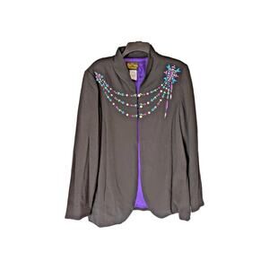 BOB MACKIE Wearable Art Women's Blazer Black Embroidered Sz LRG